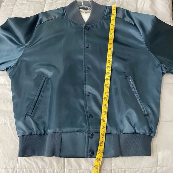 Vintage West Wind Jacket Men Sz Large Blue Snap Button Bomber Varsity USA Satin - Picture 5 of 7